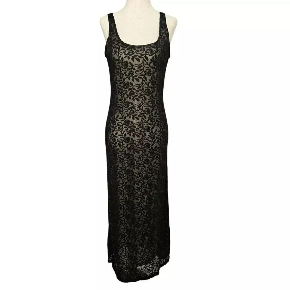 Vintage Express Maxi dress sz 13/14 but fits like 12.  Sheer black with velvet